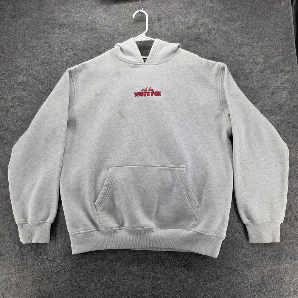White Fox Hoodie Womens L/XL Gray Pullover Hooded Cherry Graphic Fleece Limited